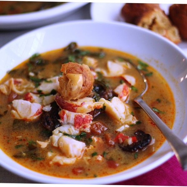 Caribbean Lobster Soup with Spicy Fritters